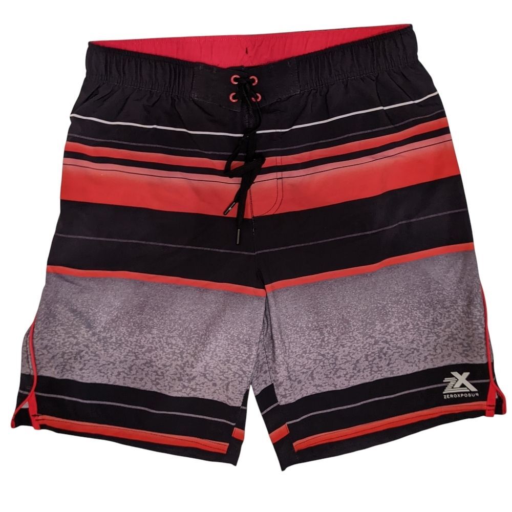 ZeroXposur Men's Black, Red, and Gray Board Swim Shorts Large